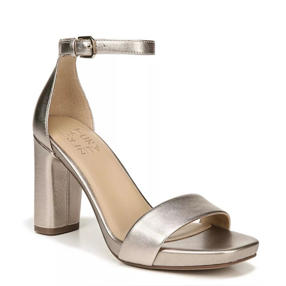 Naturalizer Joy Silver Sand Leather Square Toe Dress Sandals Heels Size 11‎